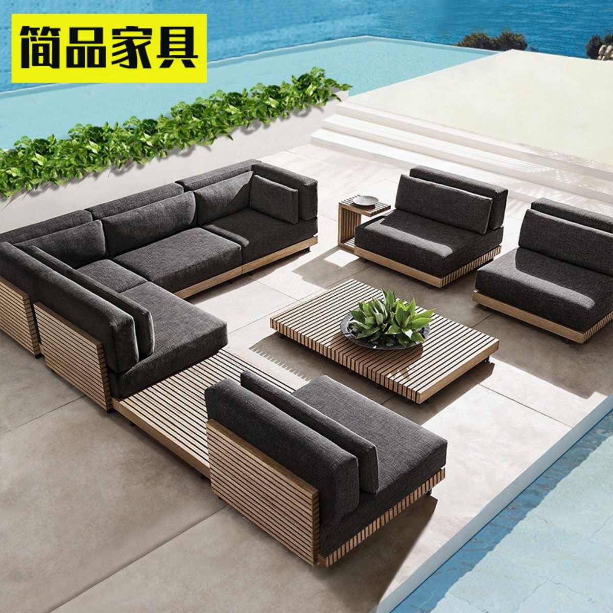 ☄☇ Outdoor courtyard garden rain prevented bask in teak table sofa