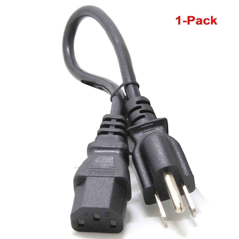 1ft. Short 3-Conductor PC Power Cord 18AWG NEMA 5-15p To IEC C13 Cable ...