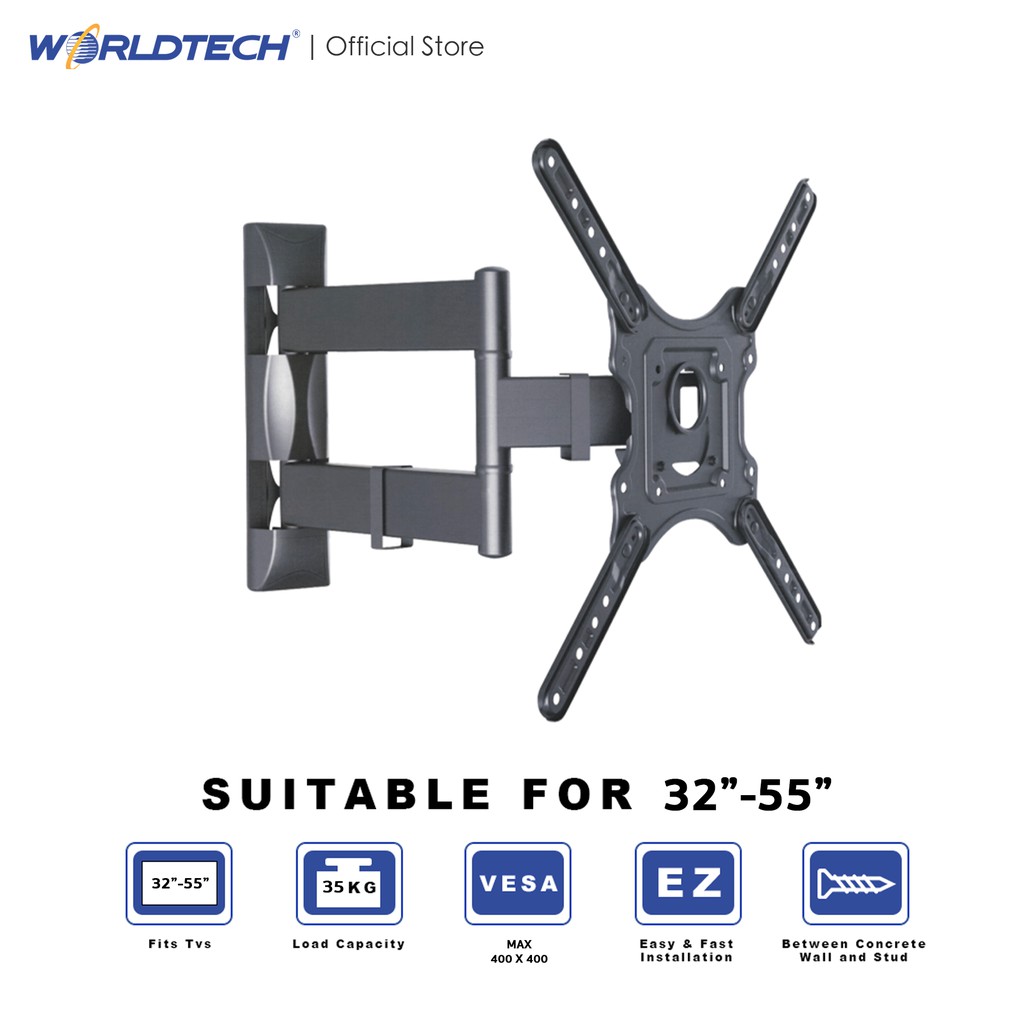 Worldtech ขาแขวนทีวี ปรับก้มเงย ยืดหดได้ รุ่น WT-Wallmount-XZ-P4 สำหรับทีวีขนาด 32-55 นิ้ว ติดตั้งได้กับทีวีทุกรุ่น ทุกยี่ห้อ