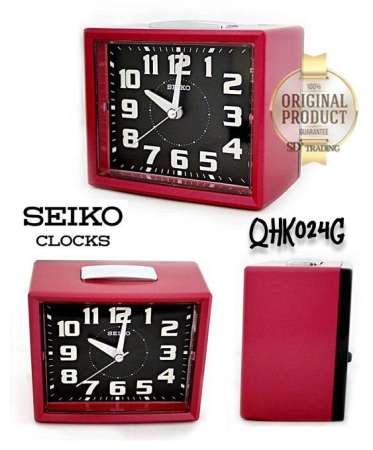 SEIKO นาฬิกาปลุก Quiet Sweep (Snooze) มีไฟ เสียงกริ่ง รุ่น QHK024R - แดง หน้าปัดดำ (Red/Black)