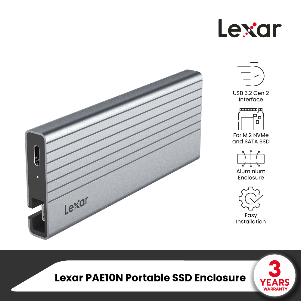 Lexar PAE10N Portable SSD Enclosure กล่องสำหรับแปลง NVMe SSD ให้เป็น External drive โอนข้อมูลสูงถึง 10Gbps แข็งแรง ทนทาน ราคา 920 บาท*ส่งฟรี