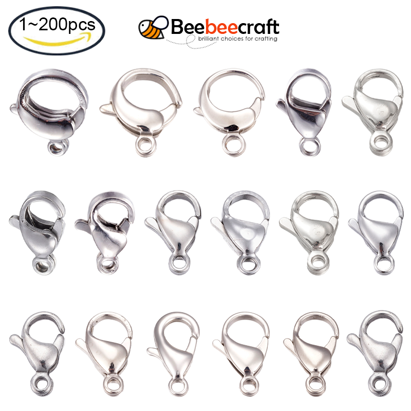 Beebeecraft 1-200pc 304 Stainless Steel Swivel Lobster Claw Clasps For