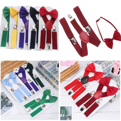 FLYING 1set Charming Gifts Baby Children Wedding Dress Clip-on Adjustable Solid Color Printed Bow Tie Kids Suspenders Cow Tie Belts Elastic Braces