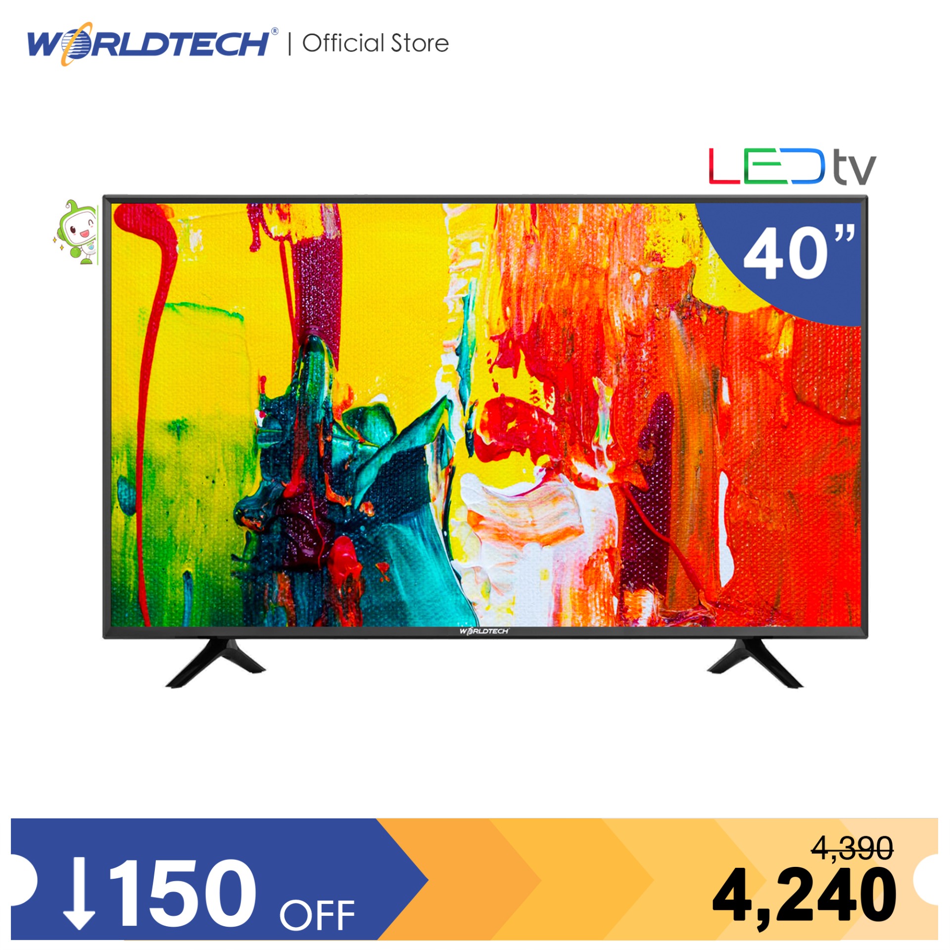 Worldtech 40 นิ้ว Digital LED TV ดิจิตอล ทีวี HD Ready ฟรี สาย HDMI (2xUSB, 2xHDMI) ราคาพิเศษ