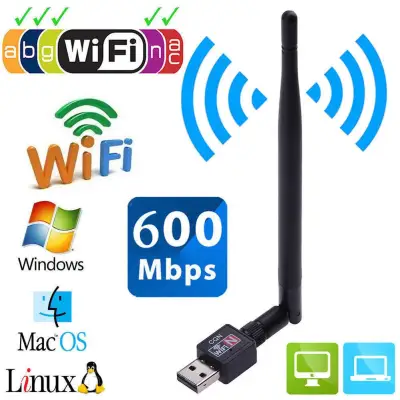 Wifi mini wifi adapter Mini USB WiFi 600Mbps Wireless Adapter 300M Computer LAN Card 802.11n/g/b with Network Card Antenna (Black)