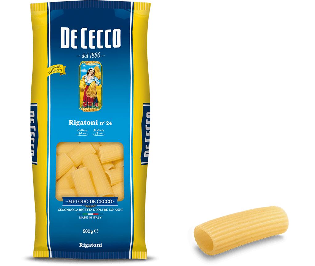 พาสต้า ริกาโทนี เบอร์.24 - ดีเชคโก้, 500 กรัม Pasta Rigatoni No.24 - De Cecco, 500 grs