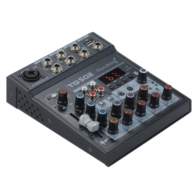 Norshing TG 502 Professional Audio Mixer 4 Channel Stereo Sound Board Console System USB BT MP3 Computer Input 48V Phantom Power FX Effect Digital  Audio Signal Processor for DJ Studio Live Streaming Gaming Podcast
