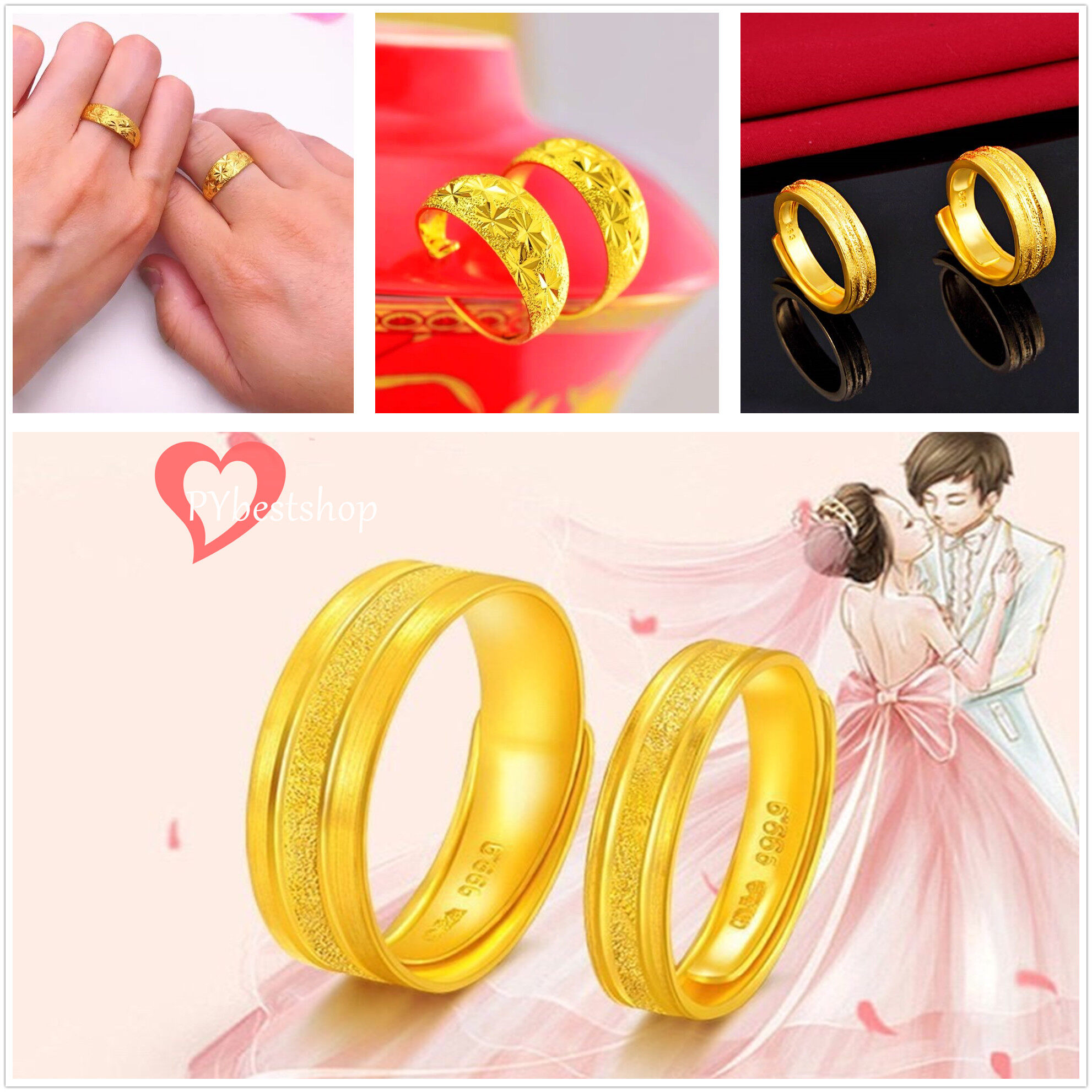 แหวนทอง 2 ชิ้น / ชุด แหวนทองชุบ คุ้มค่า ไม่ลอกไม่ดำ ปรับขนาดเท่ากับนิ้วได้ แหวนแต่งงาน แหวนคู่