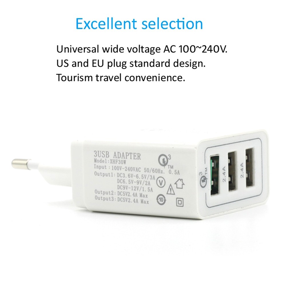 Hot 30W EU US UK Plug QC 3.0 USB Wall Charger 3 Port Fast Quick Charge