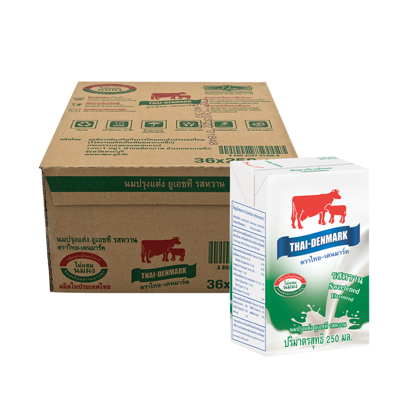 ไทย-เดนมาร์ค นม ยูเอชที รสหวาน 250 มล. (36 กล่อง)/Thai-Danish UHT milk sweet flavor 250 ml (36 boxes)