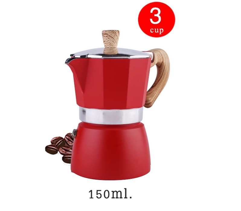 ลดราคาพิเศษ หม้อต้มกาแฟ Moka Pot  ต้มกาแฟ ขนาด 6 คัพ 300 ml. แ 3 คัพ 150 ml. สินค้าคุณภาพเกรดA ที่จับทนความร้อนทำจากไม้ ราคาถูก โปรโมชั่นพิเ