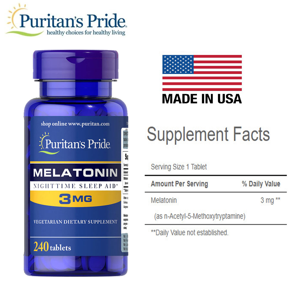 Puritan Melatonin 3 mgจำนวน 240 Tablets เมลาโทนิน นอนหลับง่าย