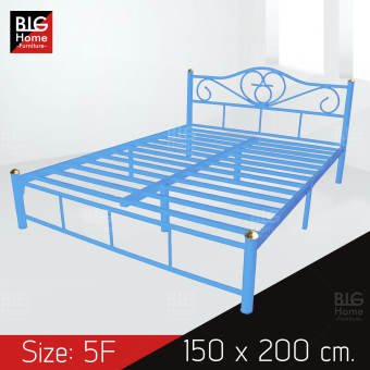 BH เตียงเหล็ก ขนาด 5 ฟุต ขา2นิ้ว ลายโลตัส Queen Size (จัดส่งฟรี+ชำระปลายทางได้)