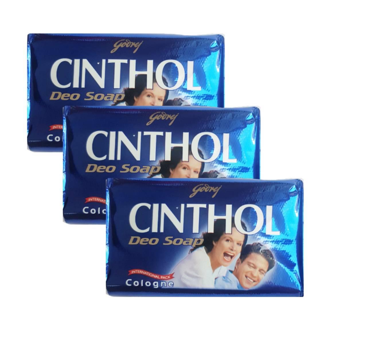 สบู่ซินทอล สีฟ้า CINTHOL ทำสะอาดผิวกายและขจัดคราบไคลได้หมดจด 125 g (3 ก้อน).