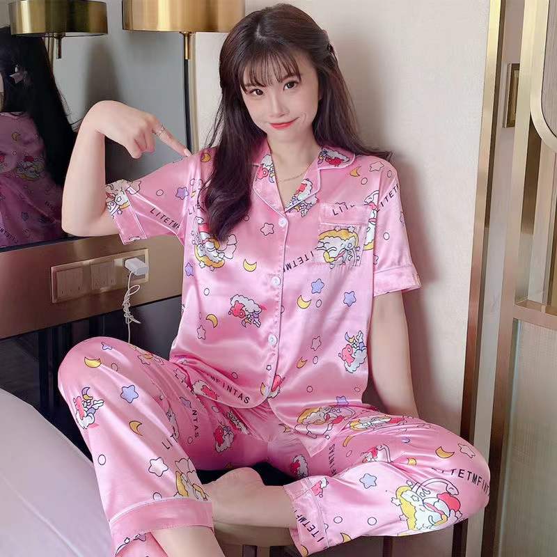 ชุดนอน ชุดนอนสาวอวบ ชุดนอนผู้หผญิง แขนสั้นขายาวไซส์M-5XL ชุดนอนลาย ...