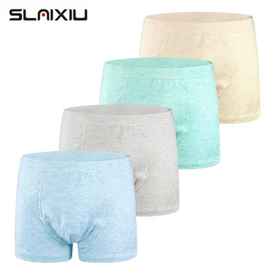 SLAIXIU 4-Pack Boys Boxer Cotton Kids Underwear Solid Color Teenager Boy Briefs for 2-12 Years Children Shorts