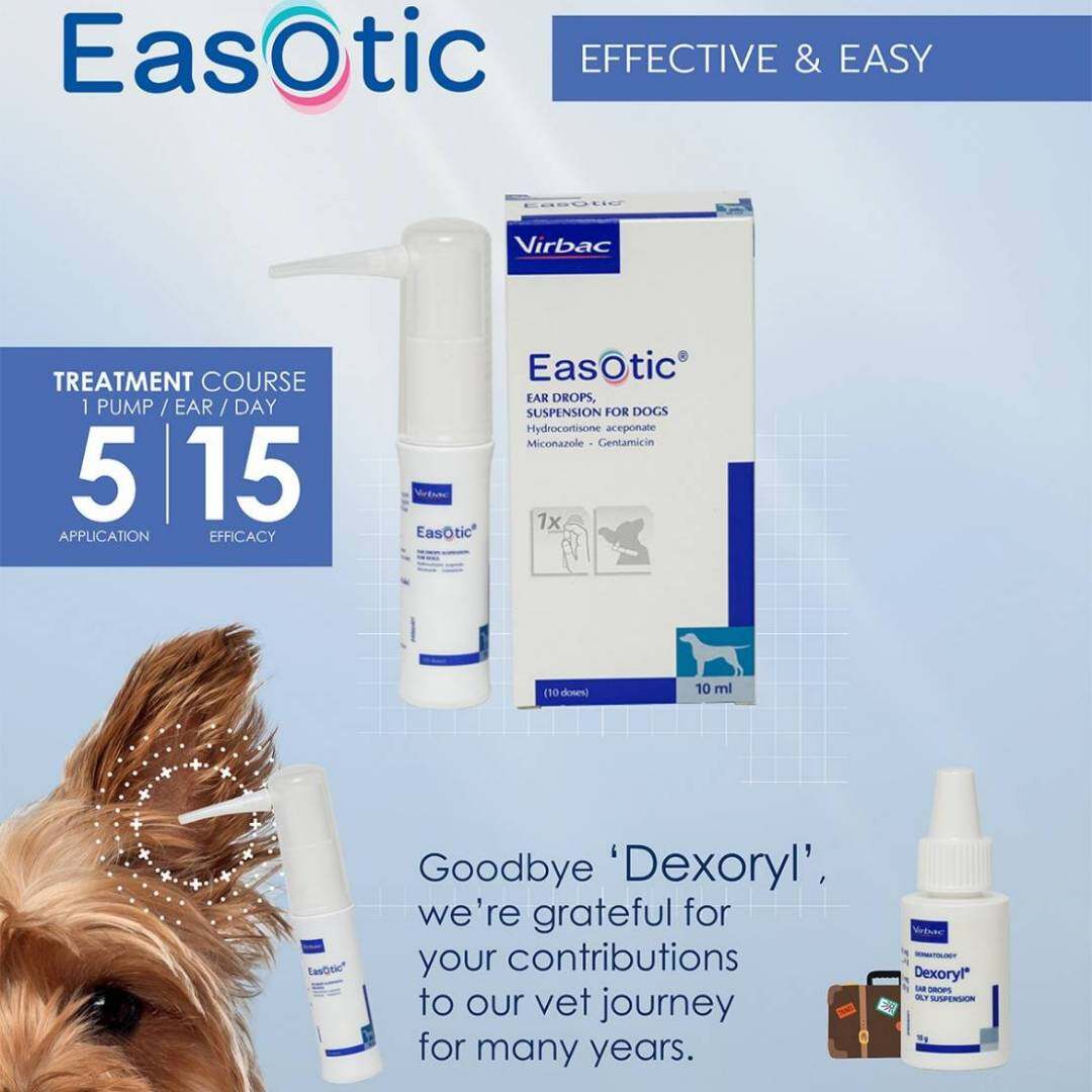 Virbac น้ำยาดูแลช่องหู EasOtic® ขจัดหนอง ยีสต์ รา แบคทีเรีย ไรหูสาเหตุ