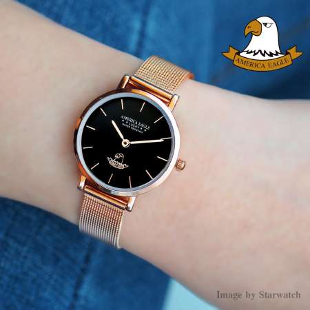 AMERICA EAGLE นาฬิกาข้อมือผู้หญิง สายสแตนเลส รุ่น AE8005L - PinkGold/Black AMERICA EAGLE นาฬิกาข้อมือผู้หญิง สายสแตนเลส รุ่น AE8005L - PinkGold/Black