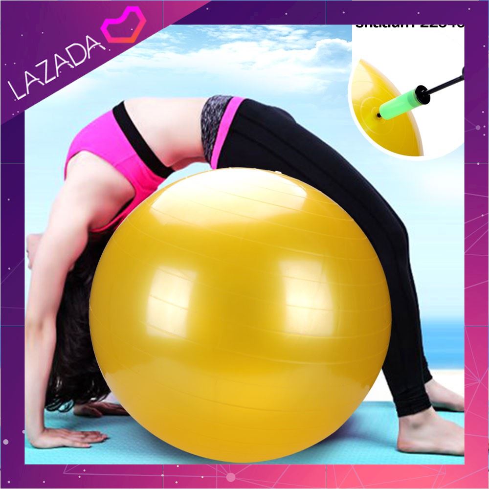 Free Shipping ลูกบอลออกกำลังกาย ใช้สำหรับเล่นโยคะ สีเหลือง แถมฟรีที่สูบลม