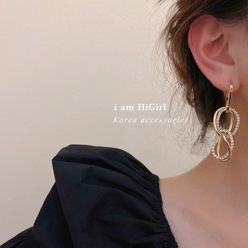 Korean East Gate fashion inlaid with diamond multi-layer Circle Earrings personalized Earrings cool wind light luxury Earrings