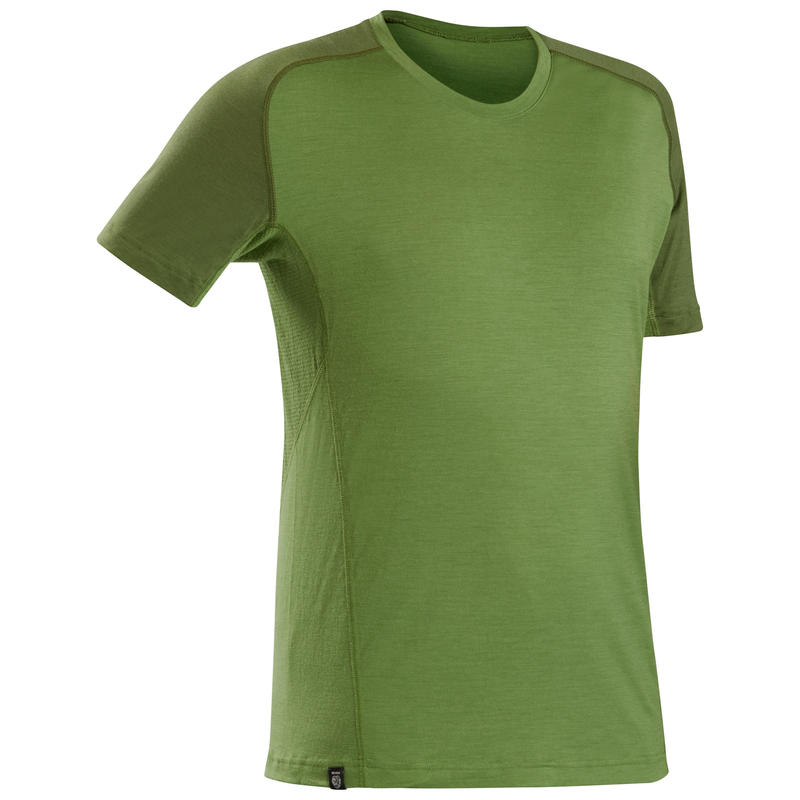 เสื้อยืดผู้ชายผ้าเมอริโนแขนสั้นสำหรับใส่เดินเทรคกิ้งบนภูเขารุ่น Trek 500 (สีเขียว)รองเท้าและเสื้อผ้าสำหรับผู้ชาย