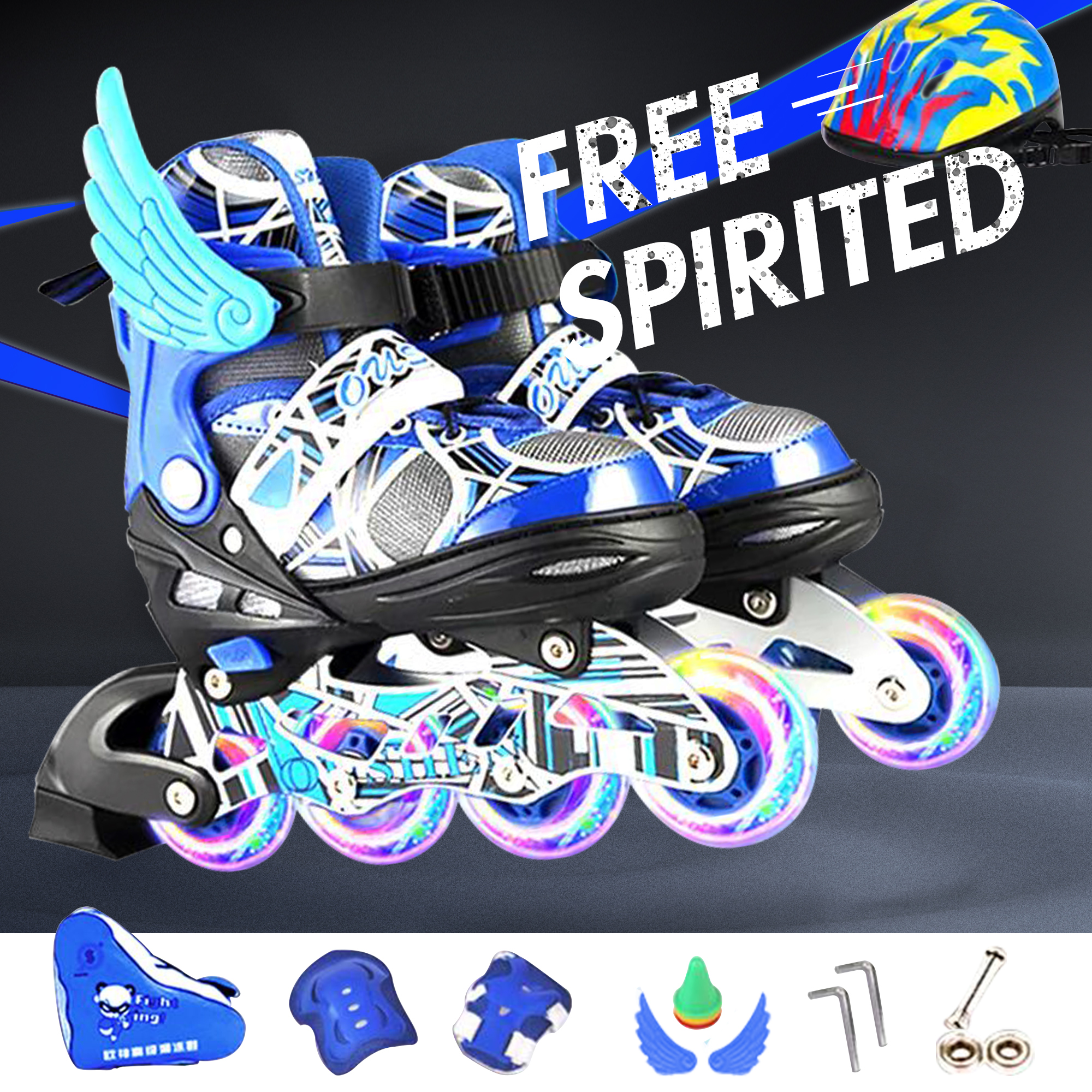 รองเท้าสเก็ต โรลเลอร์เบลด Roller Skate รุ่น S=31-34 M=35-38 L=39-42 1ชุด-/blue/Pink