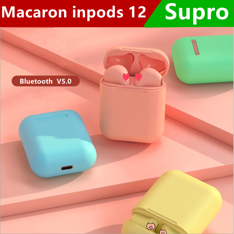 เดิม Macaron inpods 12 หูฟังบลูทูธไร้สาย Bluetooth Earphone 5.0 คุณภาพเสียงสูง สมาร์ทสัมผัสสเตอริโอเอียร์บัดชุดหูฟังที่มีกล่องชาร์จสำหรับ iPhone Android หัวเว่ย Xiaomi ซัมซุง OPPO VIVO