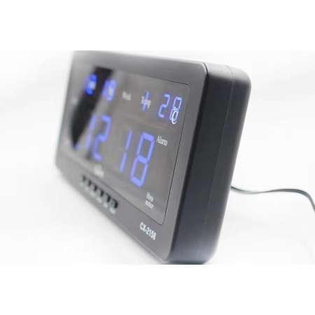 Caixing นาฬิกาดิจิตอลตั้งโต๊ะติดผนังใช้ไฟบ้าน + รถยนต์รุ่น CX-2158 ตัวเลขสีฟ้า