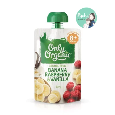 Only Organic กล้วย ราสเบอร์รี & วานิลลา , Organic Baby Foods 8+ Months