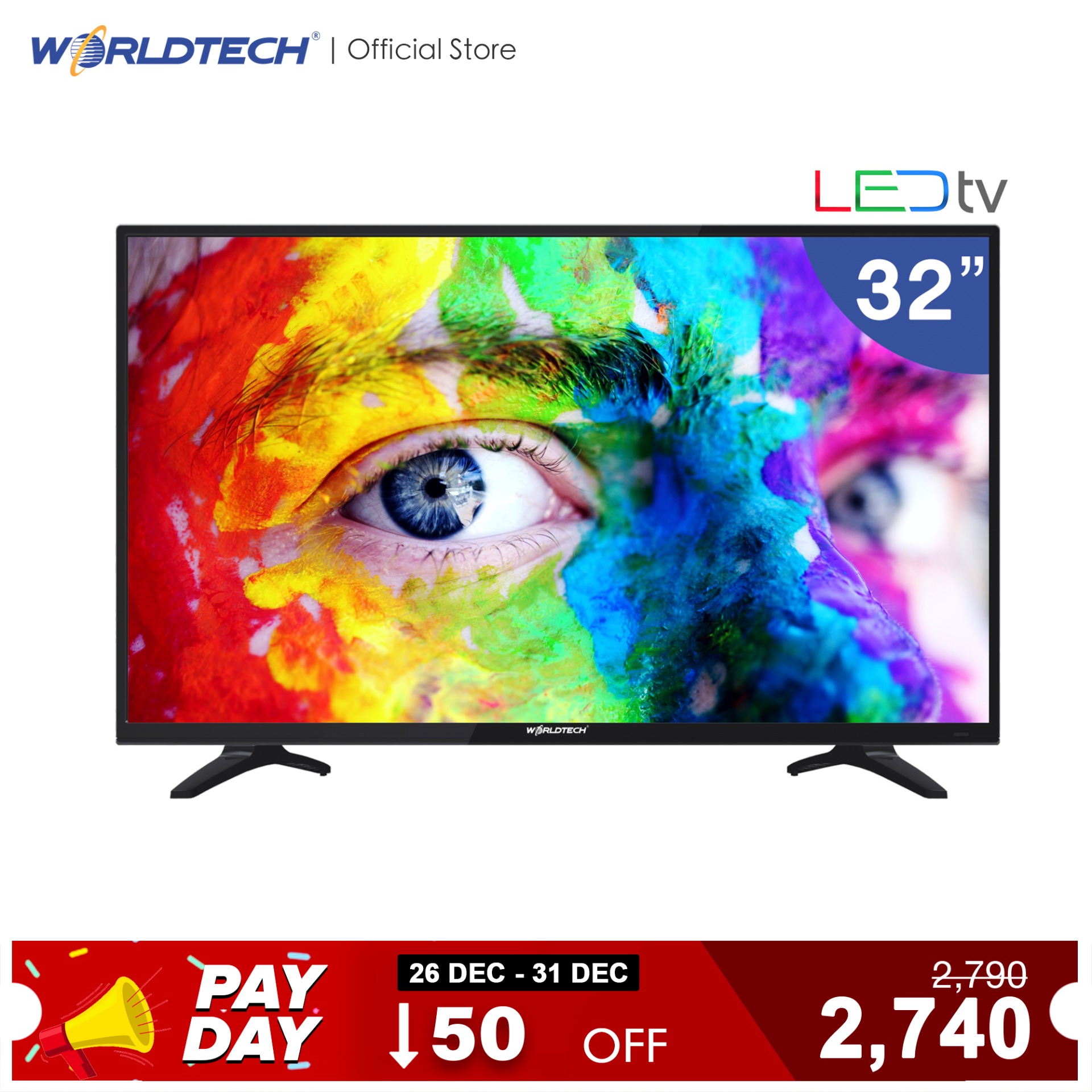 Worldtech 32 นิ้ว LED TV อนาลอค ทีวี HD Ready ฟรี สาย HDMI (2xUSB, 2xHDMI) ราคาพิเศษ