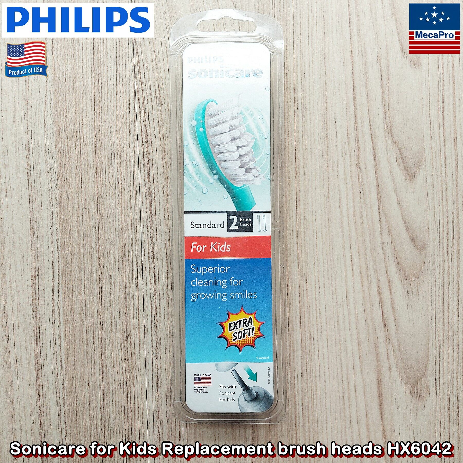 Philips® Sonicare for Kids Replacement brush heads HX6042 ฟิลิปส์ หัวแปรงสีฟันไฟฟ้า สำหรับเด็ก 2 ชิ้น/แพ็ค