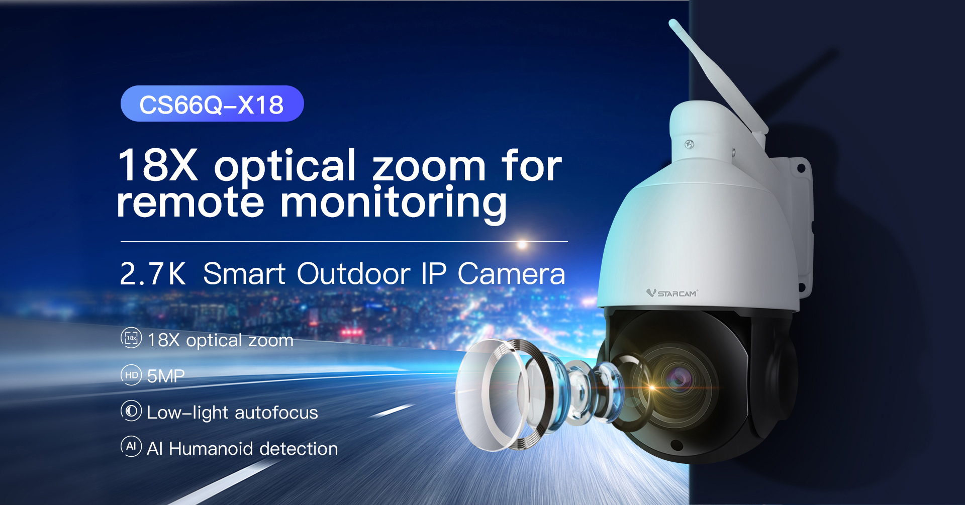 Vstarcam CS66Q-X18 กล้องวงจรปิดไร้สาย ความละเอียด 4MP(1440P) กล้องนอก ...