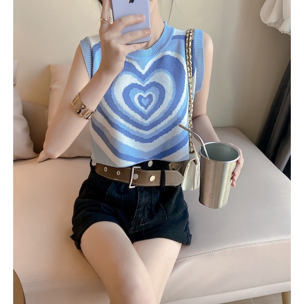 เสื้อครอปไหมพรม knit ลายหัวใจ เนื้อผ้านิ่มทอลาย เสื้อครอปแขนกุด - jan ...