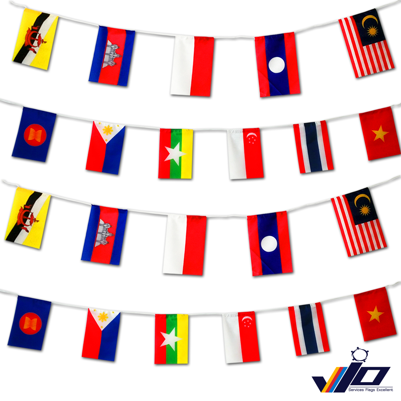 VIO FLAG จำหน่ายธงราวประเทศกลุ่มอาเซียน / AEC Bunting Flag ธงราวอาเซียน ธงราวAEC