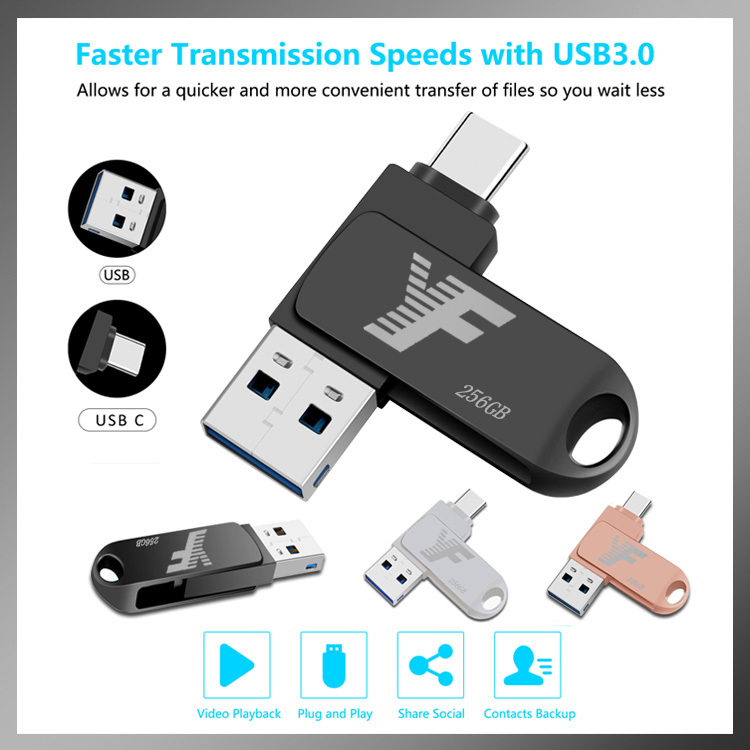 แฟลชไดร์ฟแบบOTG USB3.0 Type-c แฟลชไดร์ Flash drive Flashdrive 8GB16GB32GB64GB128GB256GB ดิสก์U แฟลชไดร์ฟโทรศัพท์ ของแท้ความเร็วสูง