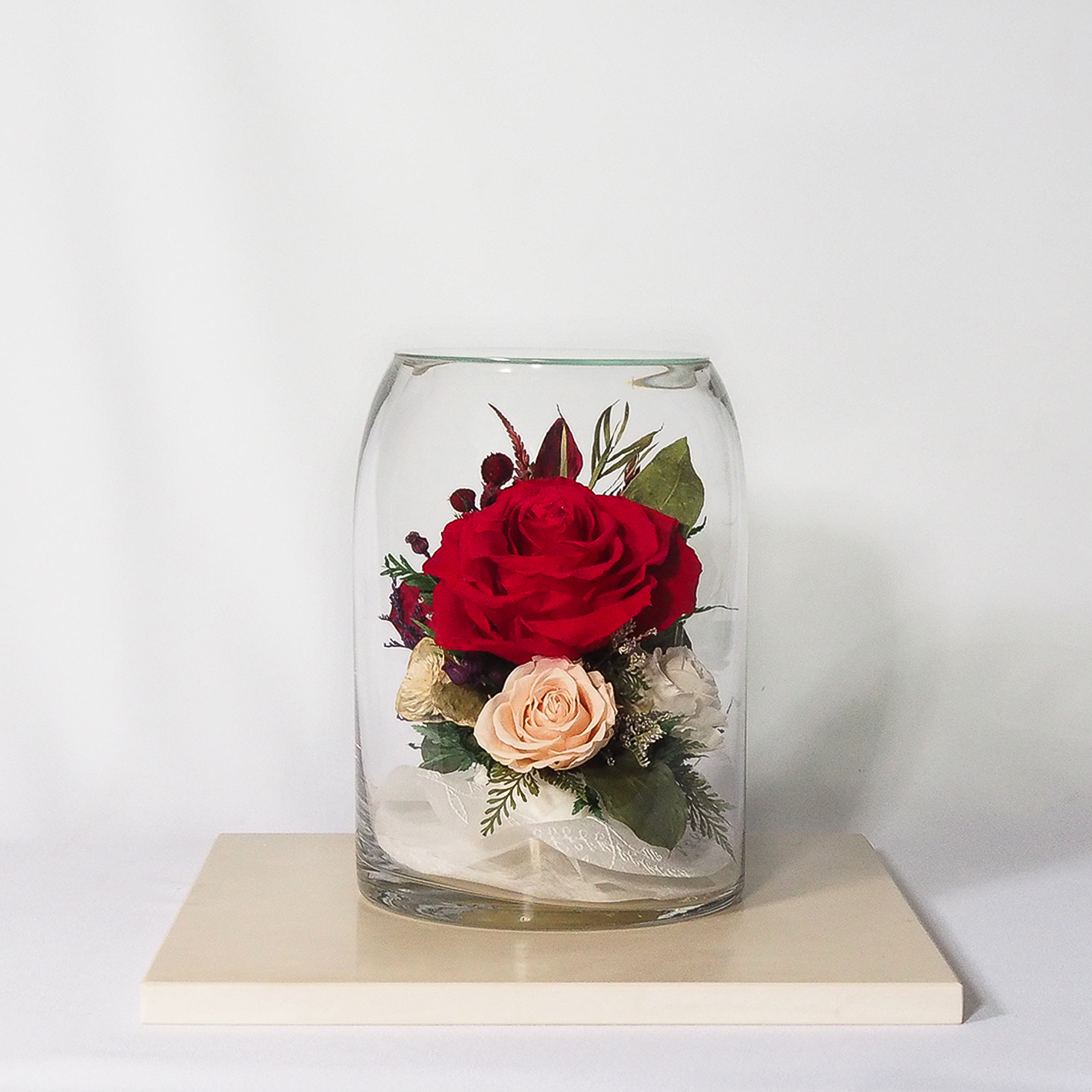 Preserved Flower Imported From Japan (Red-Ivory White-Pink Champagne)(67136). For Valentines, Gift, Home Decoration, Anniversary and present for your love ones. 100% natural flower.