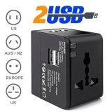 All In One Universal Travel adapter Switch Plug Adapter with 2 USD LED indicator for AU US UK EU Converter USB Wall Power Socket