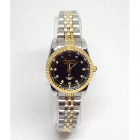 America Eagle นาฬิกาข้อมือผู้หญิงหน้าดำ สีเงิน/ขอบทอง สายสแตนเลส รุ่น3613G