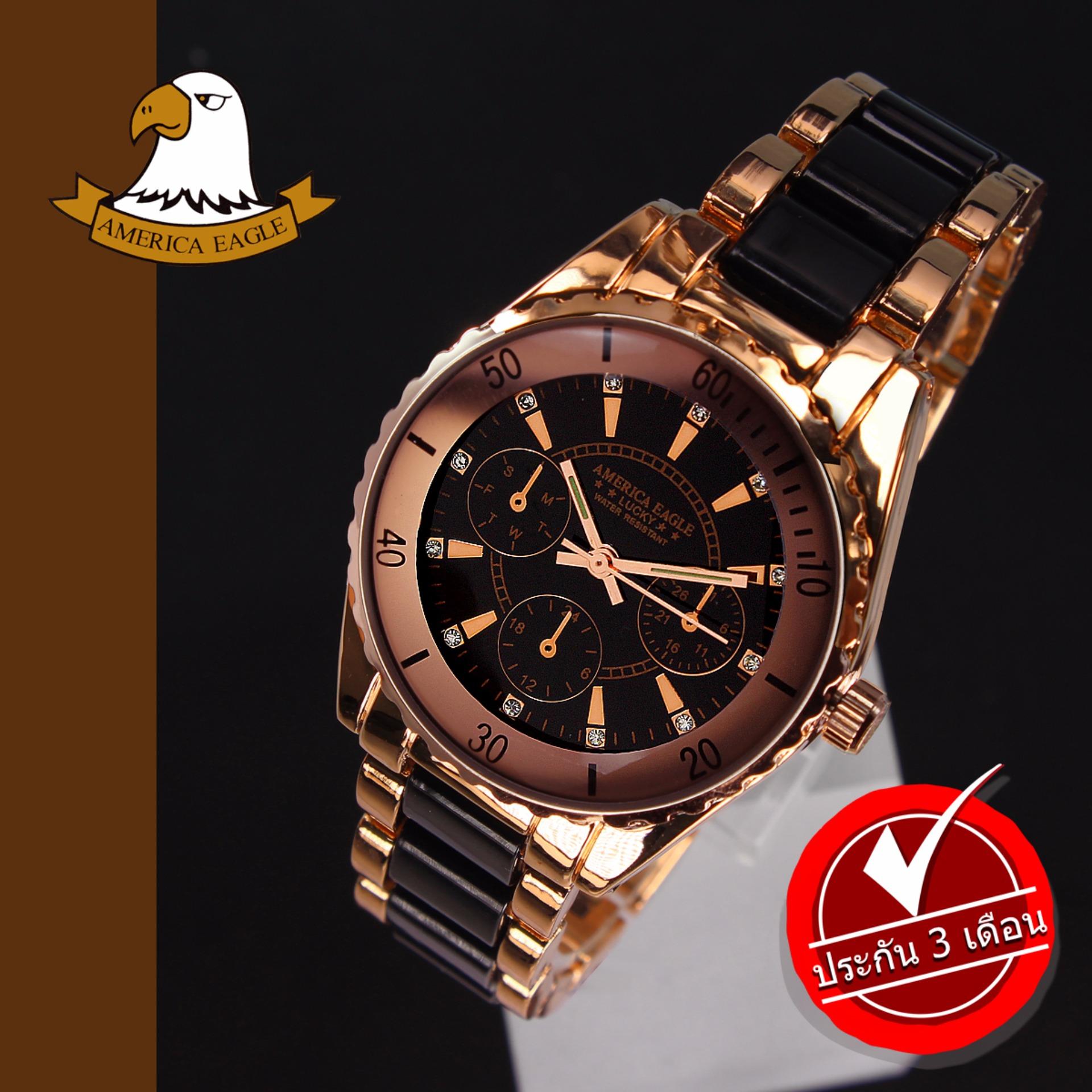 AMERICA EAGLE นาฬิกาข้อมือผู้หญิง สายสแตนเลส รุ่น AE004L - PinkGold / Black