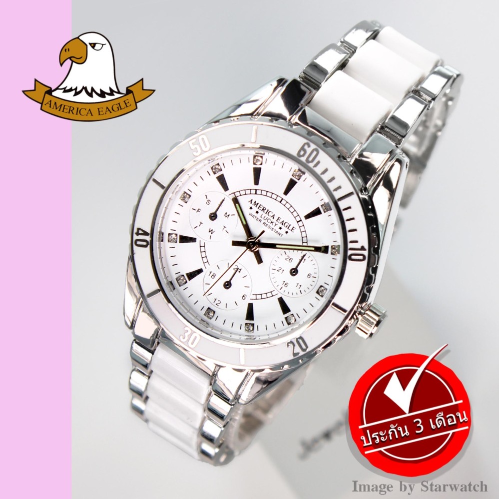AMERICA EAGLE นาฬิกาข้อมือผู้หญิง สายสแตนเลส รุ่น AE004L - Silver / White