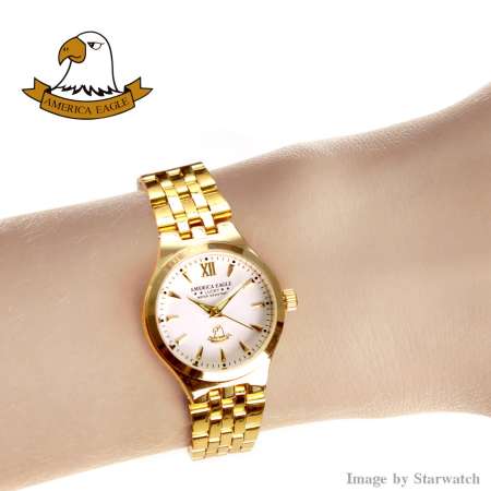 AMERICA EAGLE นาฬิกาข้อมือผู้หญิง สายสแตนเลส รุ่น AE021L - Gold / White