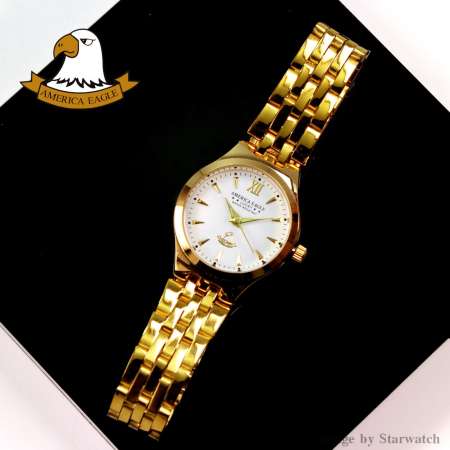 AMERICA EAGLE นาฬิกาข้อมือผู้หญิง สายสแตนเลส รุ่น AE021L - Gold / White