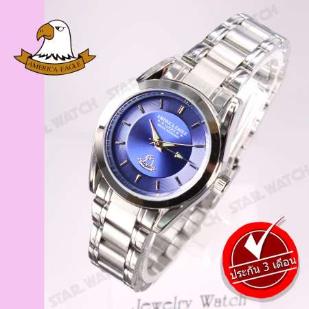 AMERICA EAGLE นาฬิกาข้อมือผู้หญิง สายสแตนเลส รุ่น AE024L - Silver / Blue AMERICA EAGLE นาฬิกาข้อมือผู้หญิง สายสแตนเลส รุ่น AE024L - Silver / Blue
