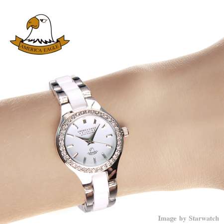 AMERICA EAGLE นาฬิกาข้อมือผู้หญิง สายสแตนเลส รุ่น AE038L - Silver/White