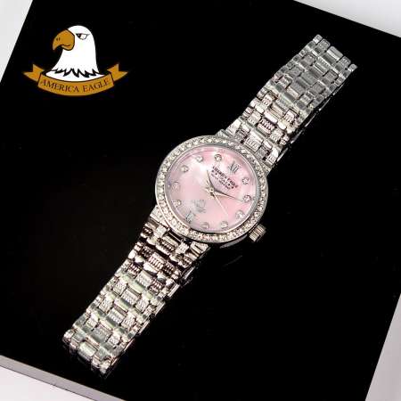 AMERICA EAGLE นาฬิกาข้อมือผู้หญิง สายสแตนเลส รุ่น AE086L - Silver / Pink 