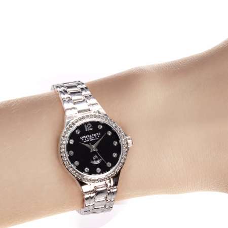 AMERICA EAGLE นาฬิกาข้อมือสุภาพสตรีสายสแตนเลส รุ่น AE090L - Silver/Black