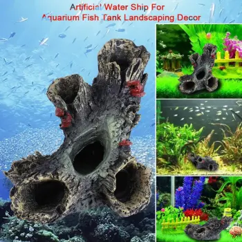 Artificial Resin Aqua Aquarium Dead Wood Fish To avoid Hole Tank Ornament Decor - intl pantip