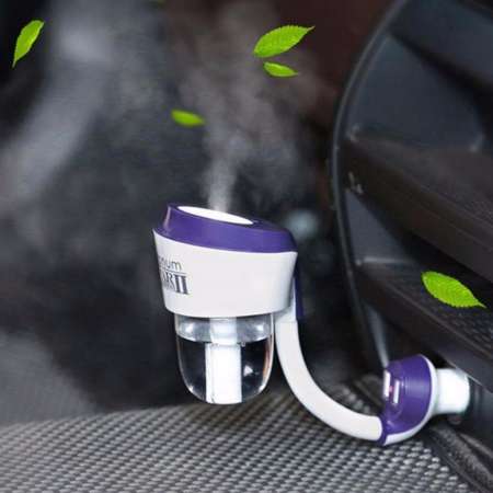 เครื่องฟอกอากาศในรถยนต์ แบบไฟชาร์ตในรถ ปรับความชื้น Car Humidifier Air Purifier Freshener Aromatherapy พร้อมช่องเสียบ ชาร์ต USB 2 ช่องในตัว สีม่วง
