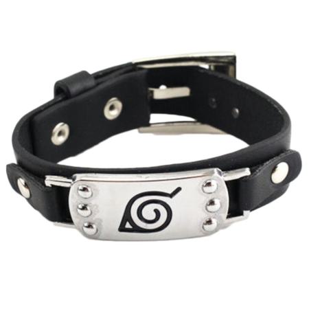 Cartoon Hokage Ninjia Naruto Konoha Chain Leather Bracelets Black - intl