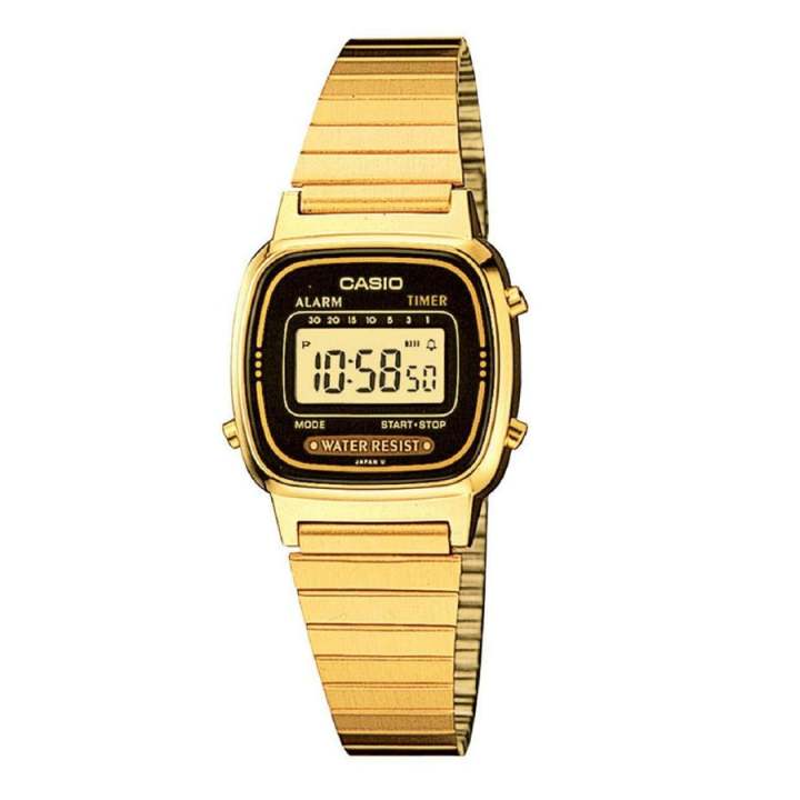 Casio Digital นาฬิกาข้อมือสุภาพสตรี สีทอง Stainless Strap รุ่น LA670WGA-1DF